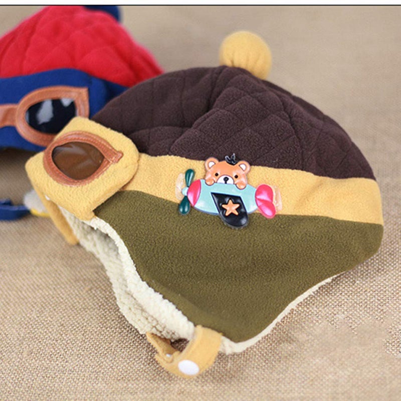 XYX Crochet Earflap Pilot Hats Rabbit Ears Beanie Cap Winter Warm Knit Caps for Toddlers Baby Girls and Boys (Coffee) - Image 2